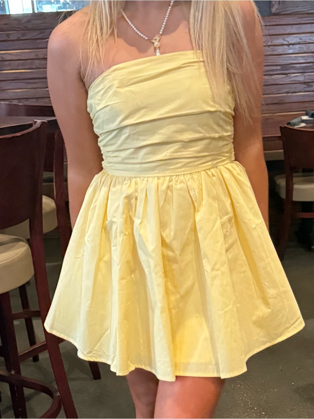 Lena Strapless Yellow Ruched Bodice Party Dress
